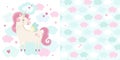 Set of cute magical unicorn and seamless pattern. Little princess theme. Royalty Free Stock Photo